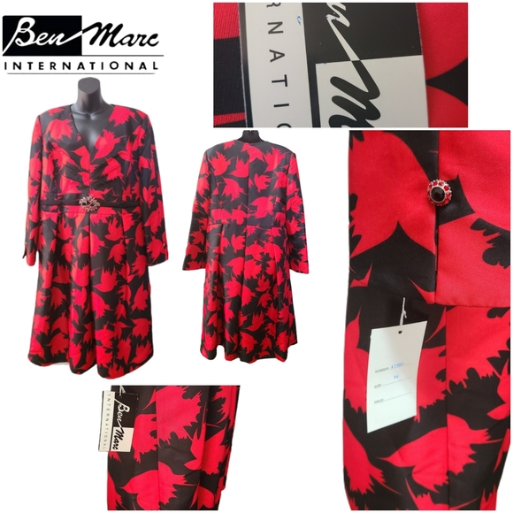 BEN MARC INTERNATIONAL Dresses & Skirts - BEN MARC INTERNATIONAL RED AND BLACK ABSTRACT PRINT DESIGNER DRESS SIZE 14 BNWT